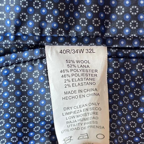 Original Penguin Men’s 40R Blue Windowpane Blazer Coat Wool Jacket Lapel Pin - Picture 5 of 8